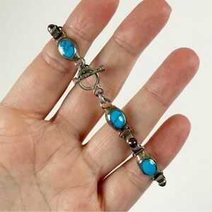 Mexico 925 Sterling Silver Bracelet Blue Turquoise Toggle Clasp